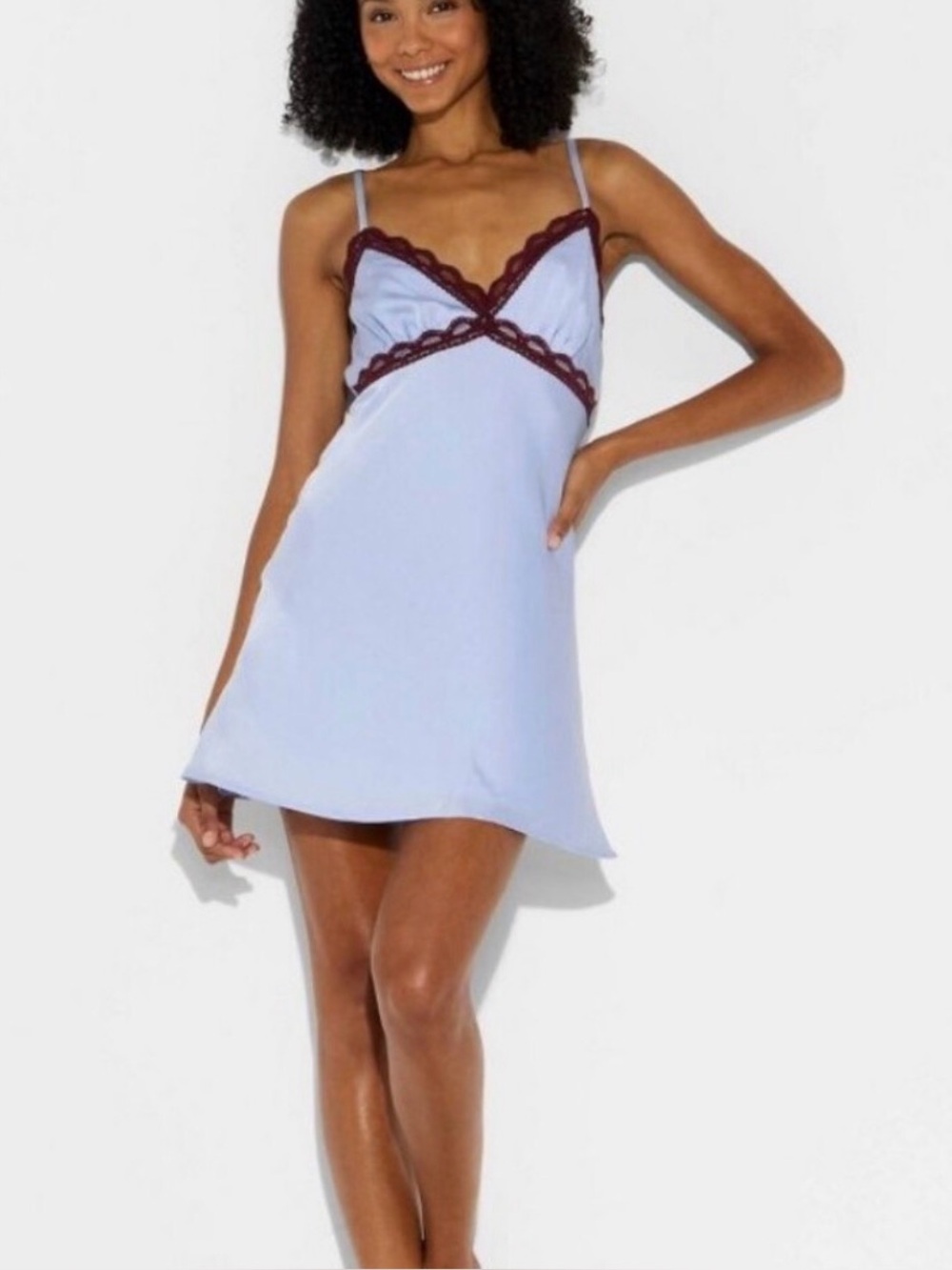 Wild Fable Slip Dress Light Blue Lace Trim Textured Mini Medium New